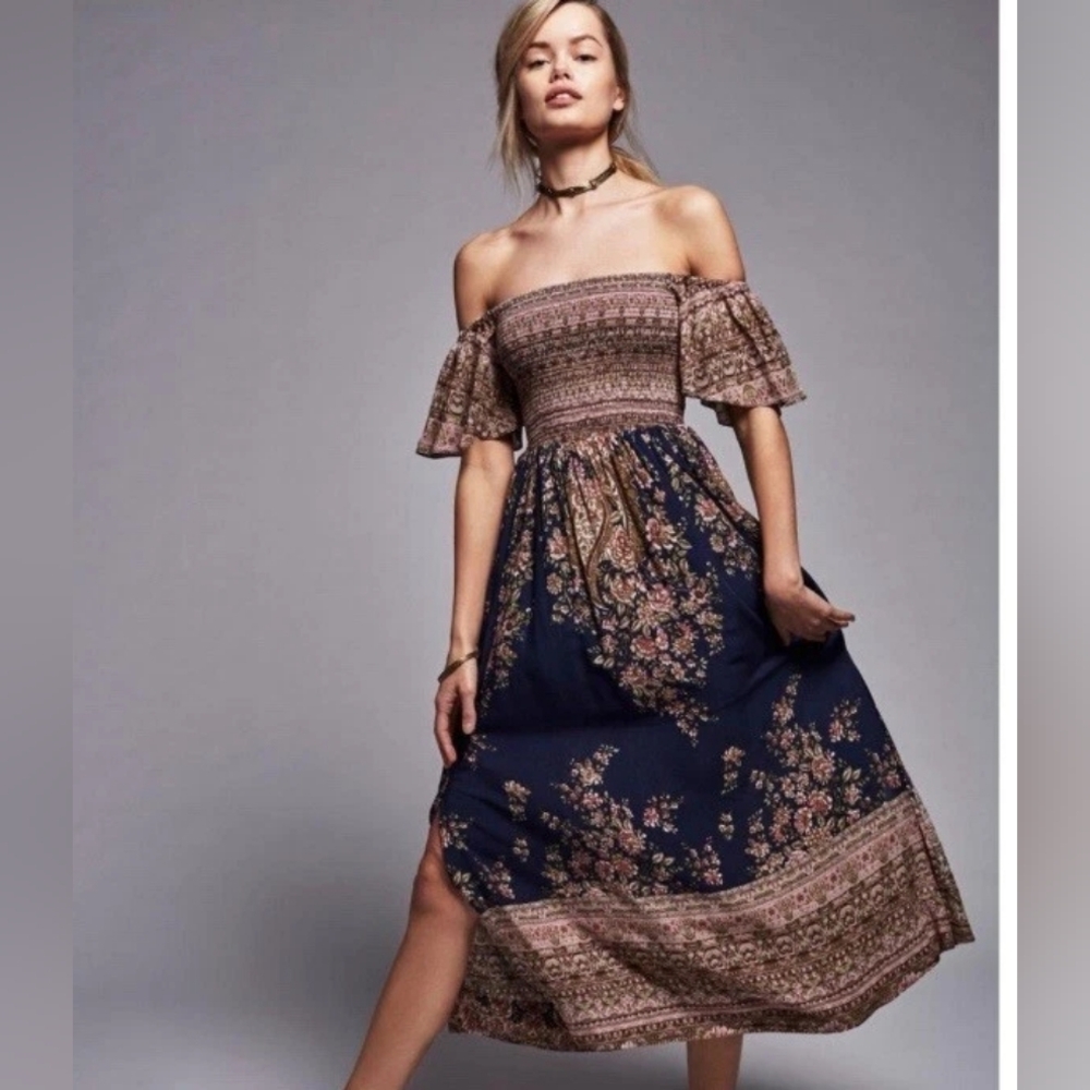 Free People Louise Border Print Dress RARE